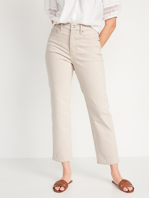 Image number 1 showing, Extra High-Waisted Button-Fly Sky-Hi Straight Striped Jeans for Women