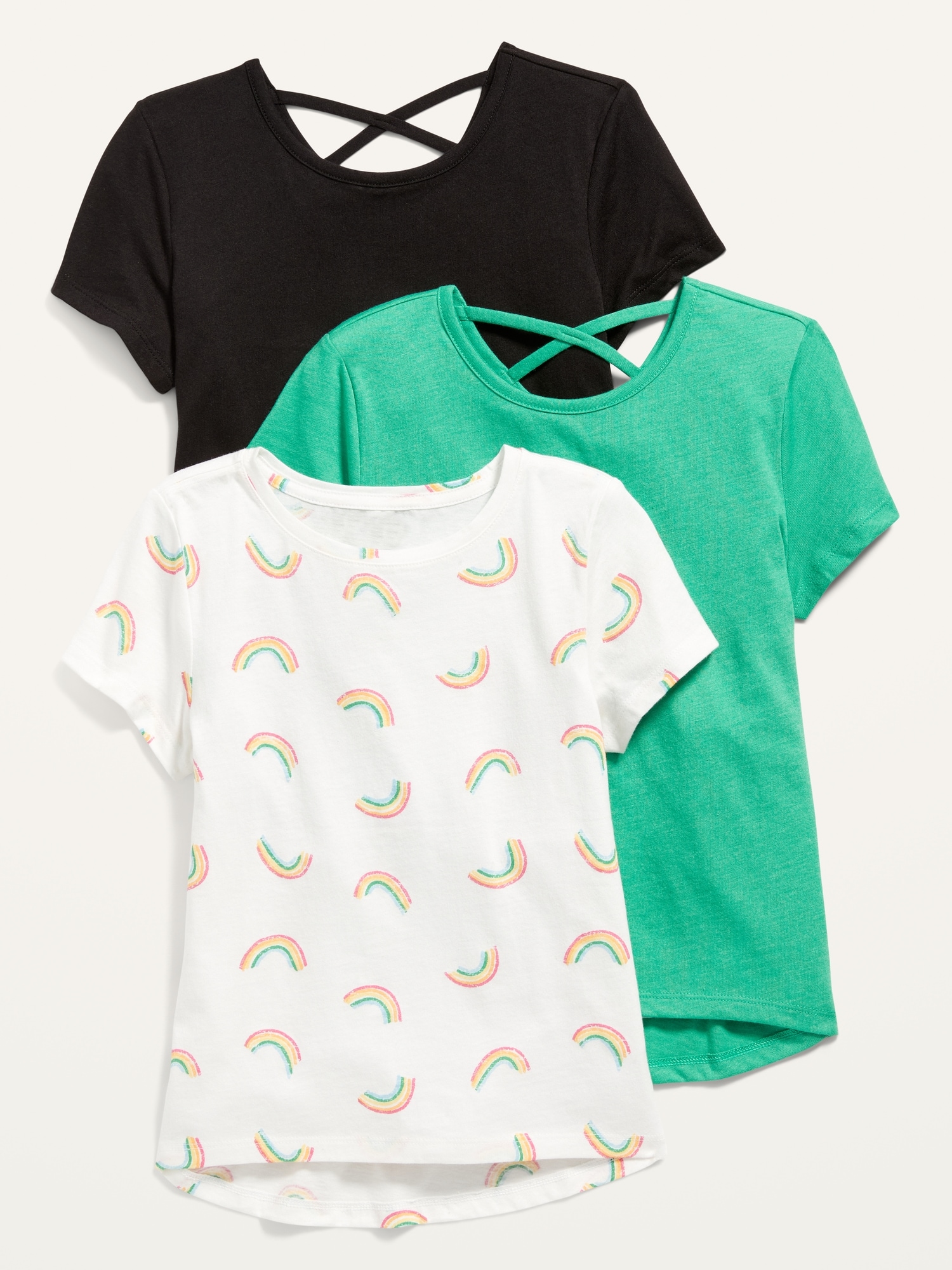 Oldnavy Softest Short-Sleeve Lattice-Back T-Shirt 3-Pack for Girls