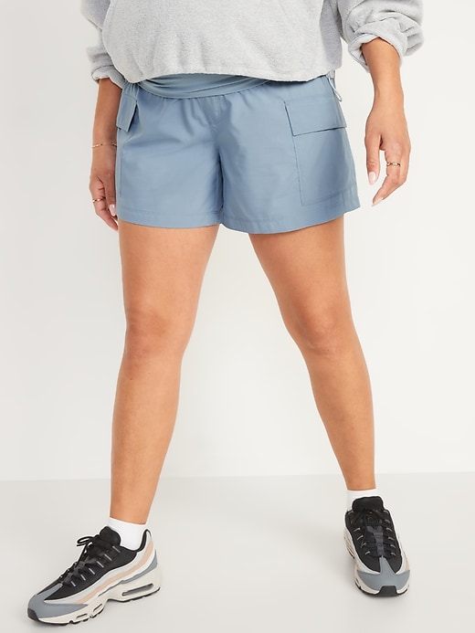 View large product image 1 of 1. Maternity Foldover-Waist StretchTech Cargo Shorts -- 5-inch inseam