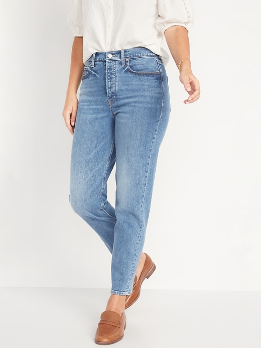 Image number 1 showing, Curvy Extra High-Waisted Button-Fly Sky-Hi Straight Jeans