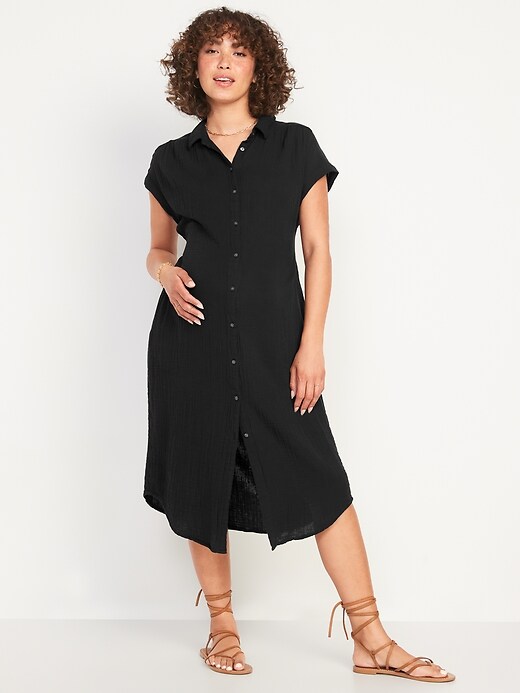 Image number 1 showing, Maternity Tie-Belt Button-Front Midi Dress
