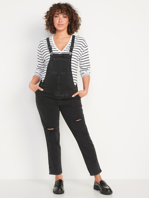 Maternity Side-Panel OG Straight Jean Overalls - Black Jack