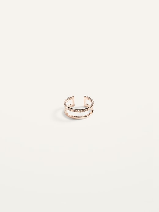 View large product image 1 of 2. Rose Gold-Toned Double-Row Pavé Ring for Women