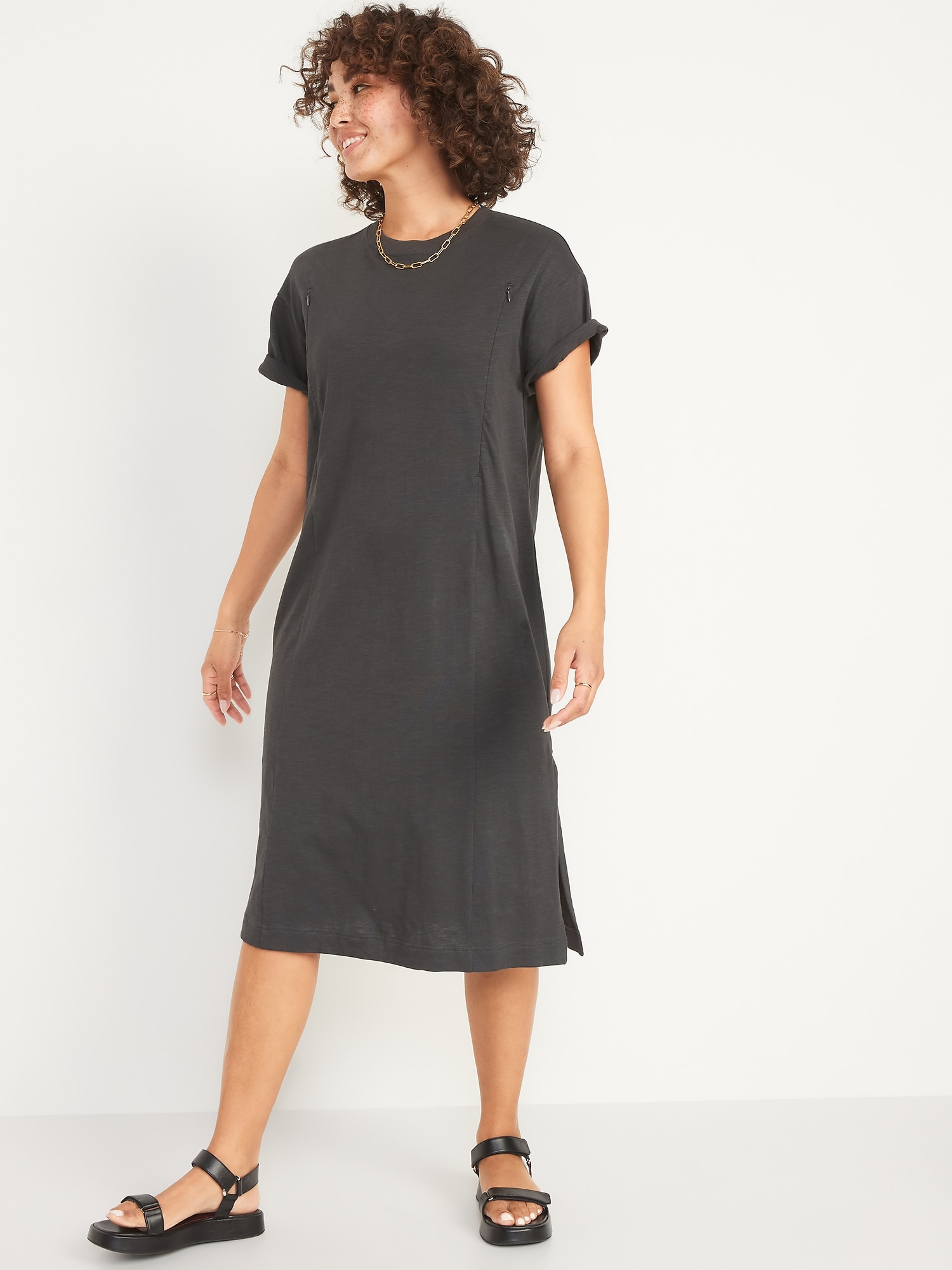 Maternity Short Sleeve Nursing Midi T Shirt Dress Old Navy