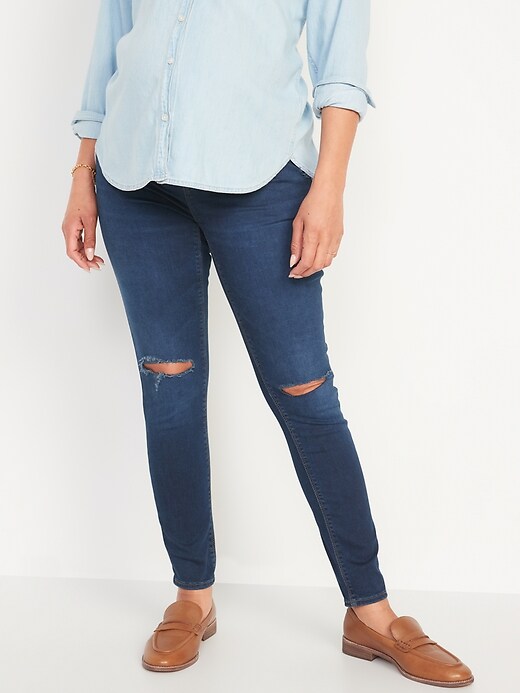 Image number 1 showing, Maternity Premium Full Panel FitsYou 3-Sizes-in-1 Rockstar Super Skinny Ripped Jeans
