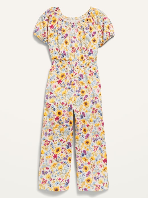 View large product image 1 of 3. Short-Sleeve Jersey-Knit Smocked Jumpsuit for Girls