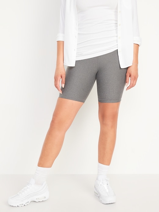 Image number 1 showing, Maternity Full Panel PowerSoft Postpartum Support Biker Shorts -- 8-inch inseam