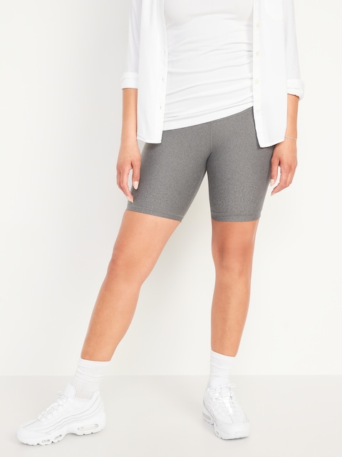 Maternity Full Panel PowerSoft Postpartum Support Biker Shorts -- 8-inch inseam - Medium Gray Heather