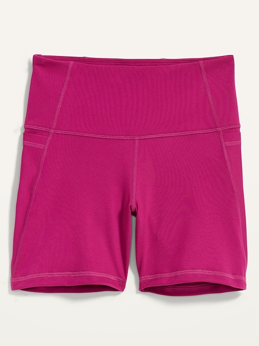 Image number 1 showing, High-Waisted PowerPress Side-Pocket Biker Shorts -- 5-inch inseam