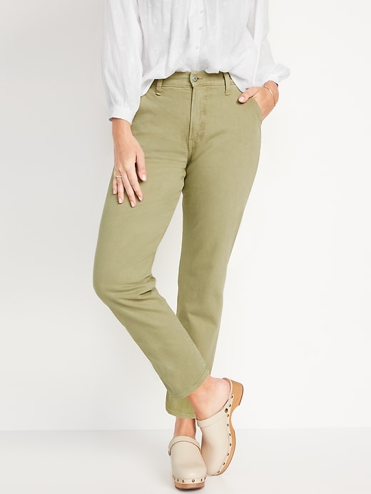 Image number 1 showing, Curvy Extra High-Waisted Button-Fly Sky-Hi Straight Pop-Color Workwear Jeans for Women