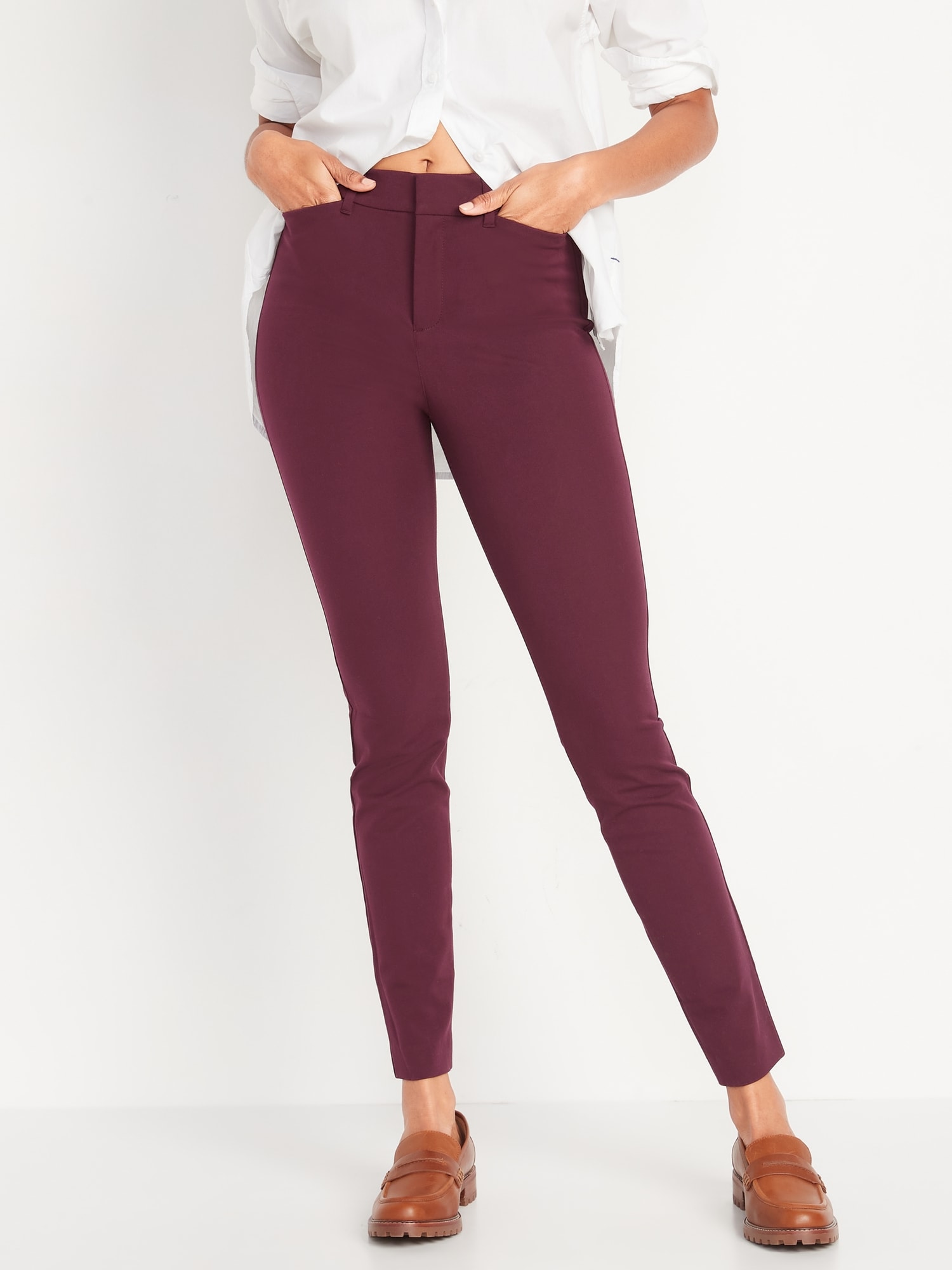 Lands End Women Mid Rise Pull On Chino Ankle Pants BURGUNDY 6P $67.95