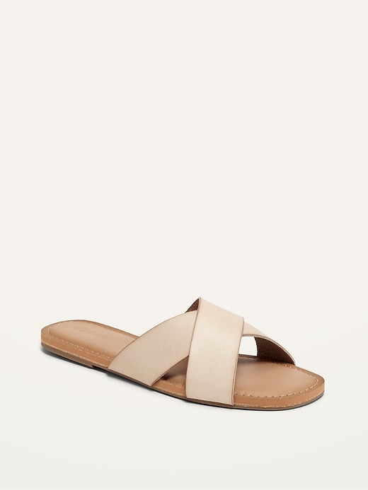 Image number 1 showing, Faux-Leather Cross-Strap Sandals