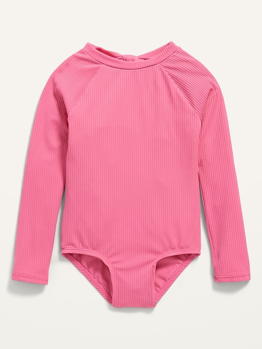 View large product image 1 of 2. Long-Sleeve Tie-Back One-Piece Rashguard Swimsuit for Toddler Girls