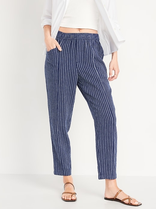 Image number 1 showing, High-Waisted Cropped Linen-Blend Pants