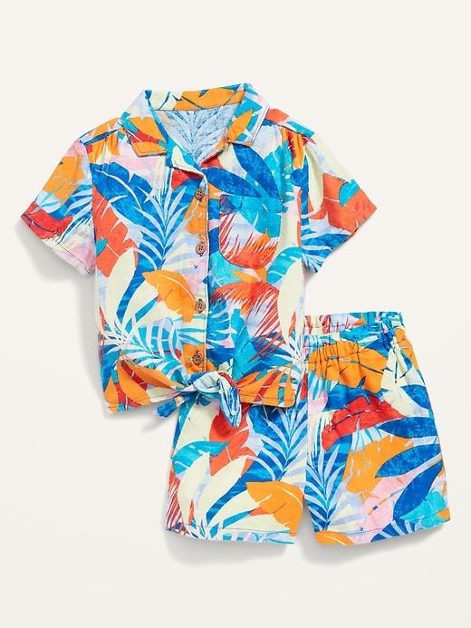 View large product image 1 of 1. Tie-Front Linen-Blend Top and Shorts Set for Toddler Girls