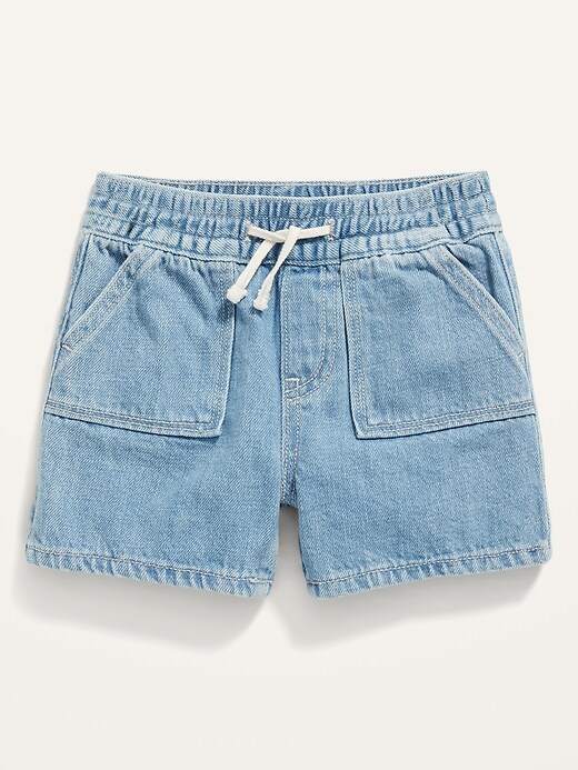 View large product image 1 of 2. Functional Drawstring Pull-On Jean Workwear Shorts for Toddler Girls