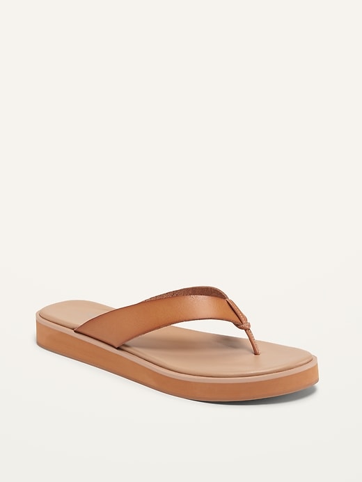 View large product image 1 of 1. Faux-Leather Flip-Flop Sandals