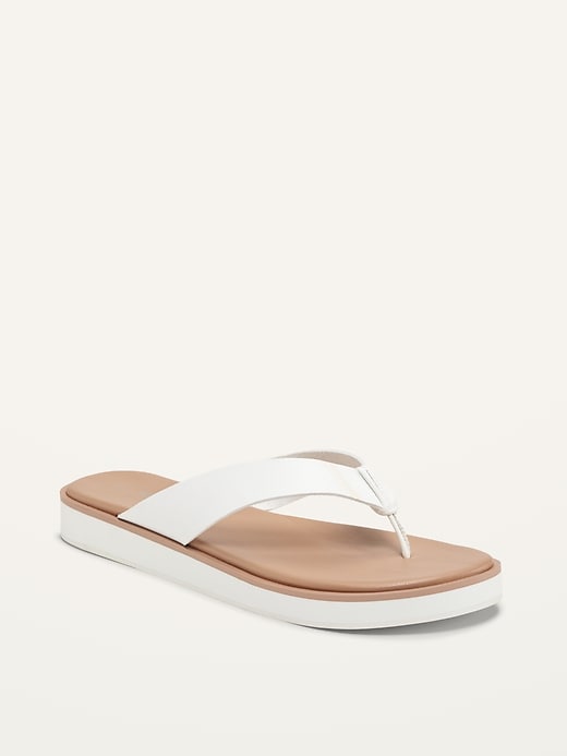 View large product image 1 of 1. Faux-Leather Flip-Flop Sandals