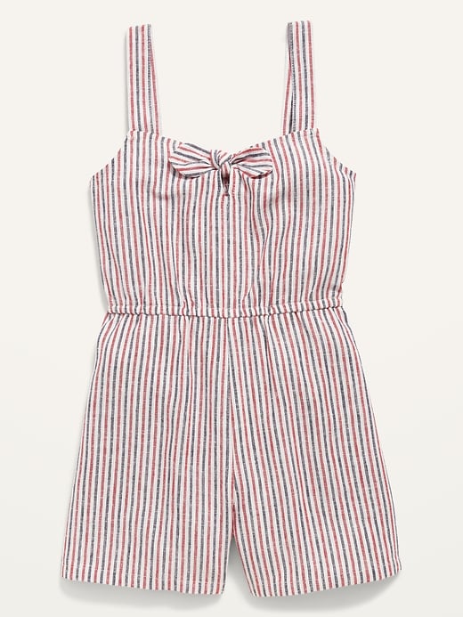 View large product image 1 of 2. Sleeveless Tie-Front Linen-Blend Romper for Girls