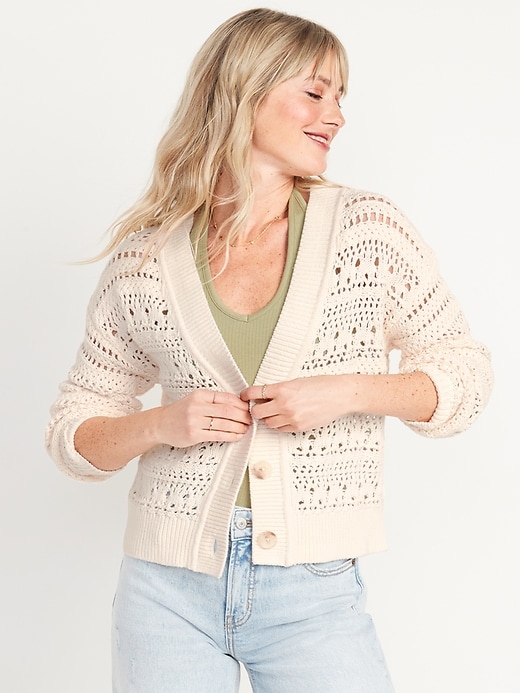 Image number 1 showing, Cropped Open-Knit Cardigan for Women