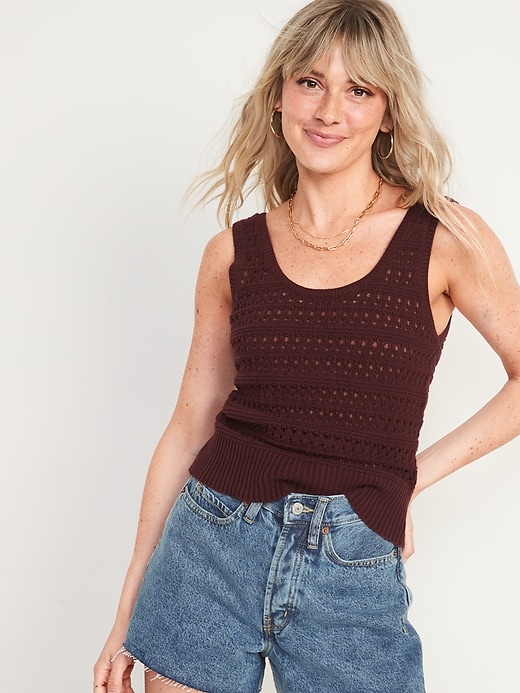 Image number 1 showing, Cropped Open-Knit Sweater Tank Top