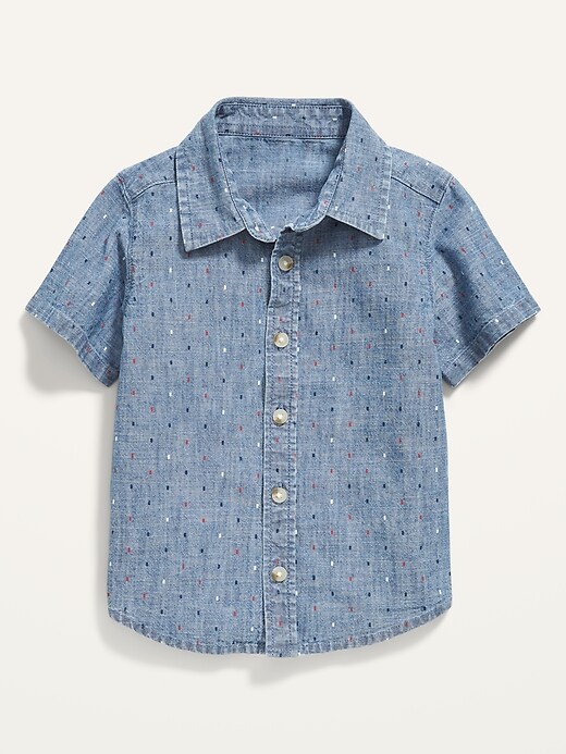 View large product image 1 of 2. Printed Chambray Short-Sleeve Shirt for Toddler Boys