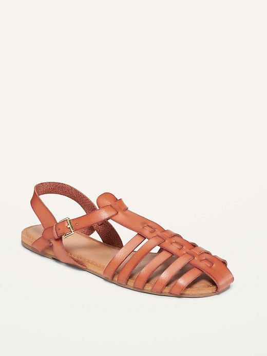 Image number 1 showing, Strappy Faux-Leather Sandals