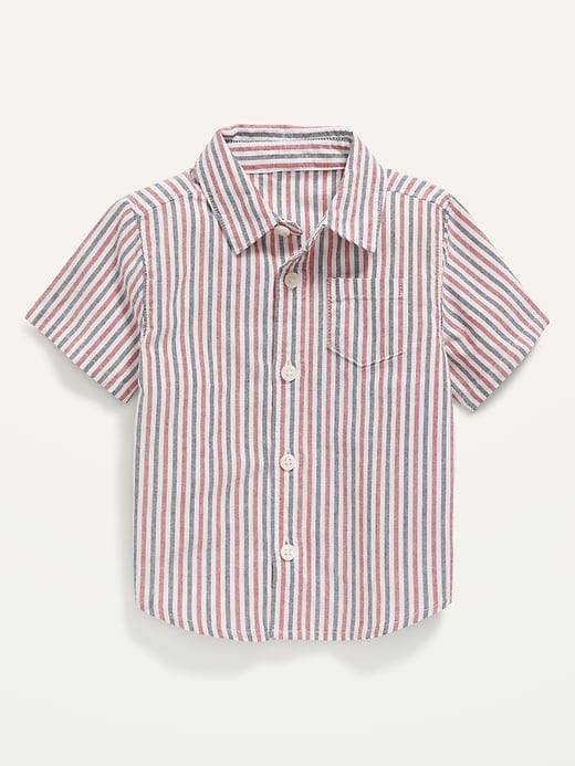 View large product image 1 of 3. Short-Sleeve Matching Stripe Pocket Shirt for Baby
