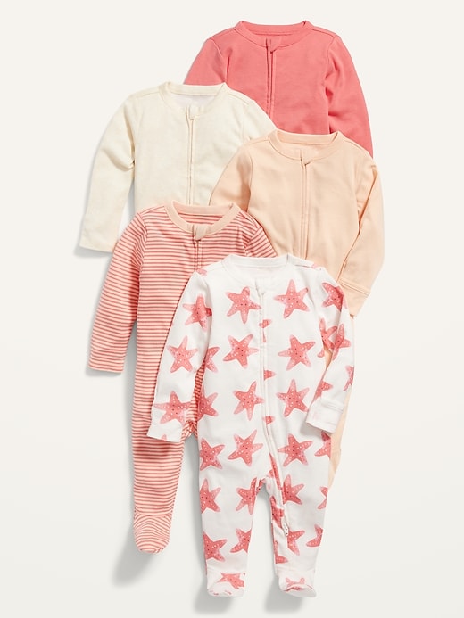 Old Navy Unisex Sleep & Play 2-Way Zip Footed One-Piece 5-Pack for Baby. 1