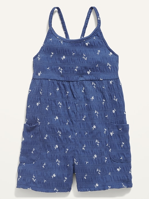 View large product image 1 of 1. Floral Textured-Knit Sleeveless Romper for Toddler Girls