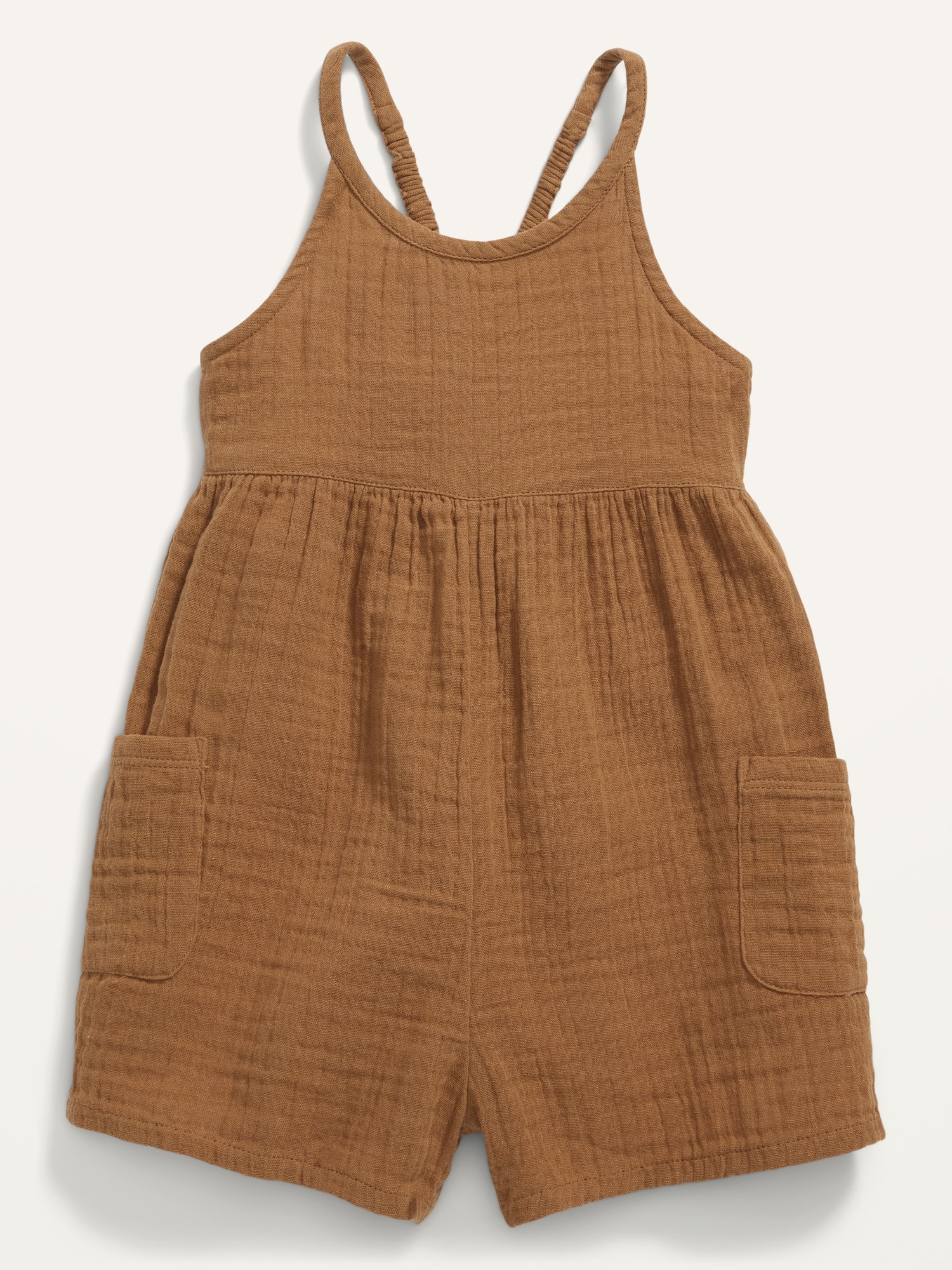 Old Navy Sleeveless Pocket Romper for Toddler Girls beige. 1