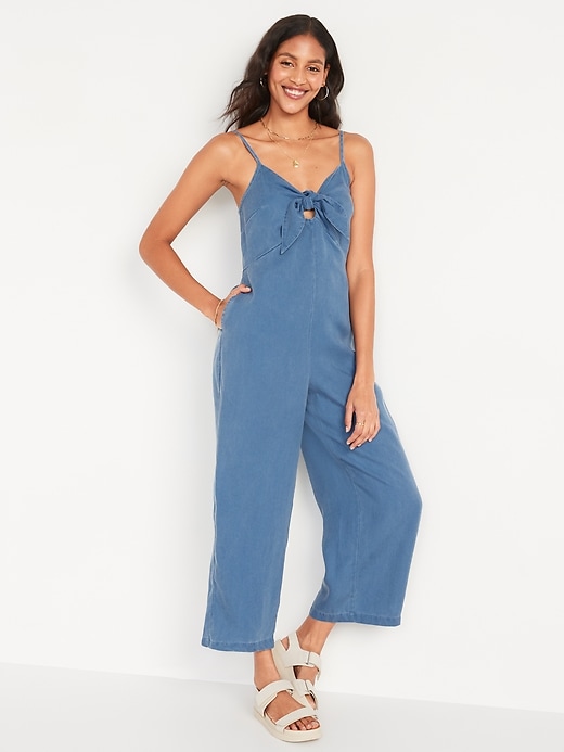 Image number 1 showing, Sleeveless Tie-Front TENCEL™ Lyocell Jumpsuit