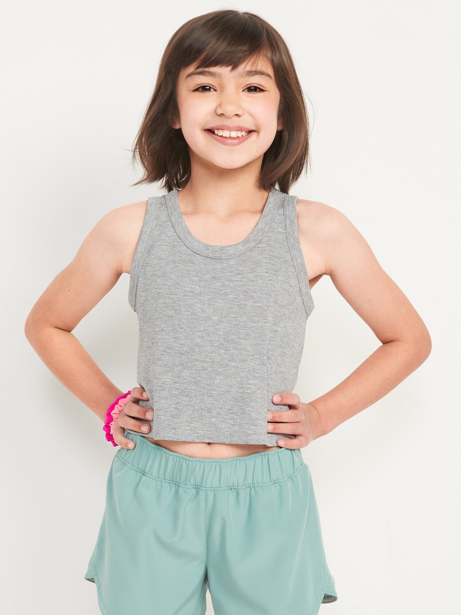 Old Navy Cropped UltraLite Rib-Knit Performance Tank for Girls gray. 1