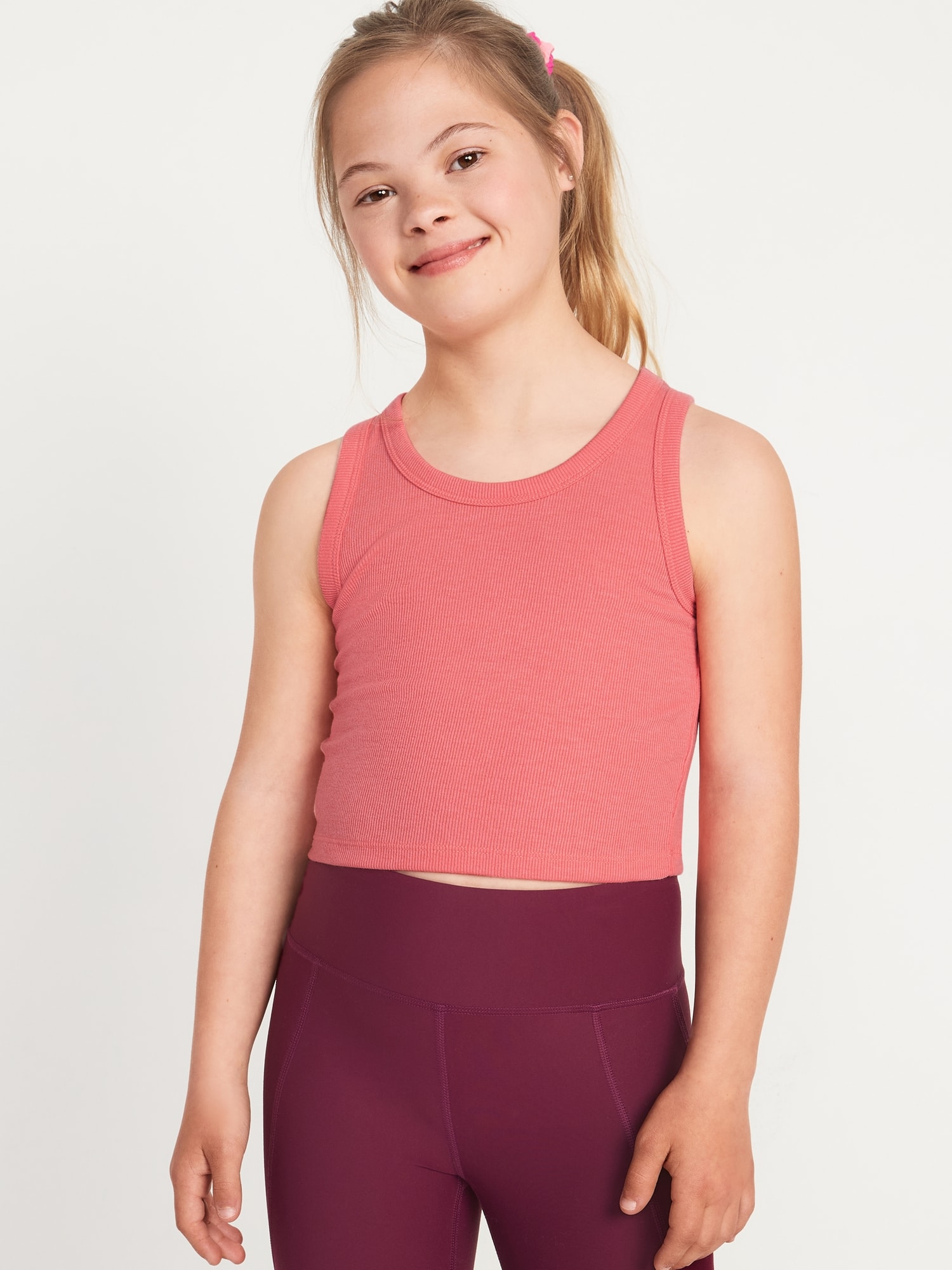 Old Navy Cropped UltraLite Rib-Knit Performance Tank for Girls red. 1