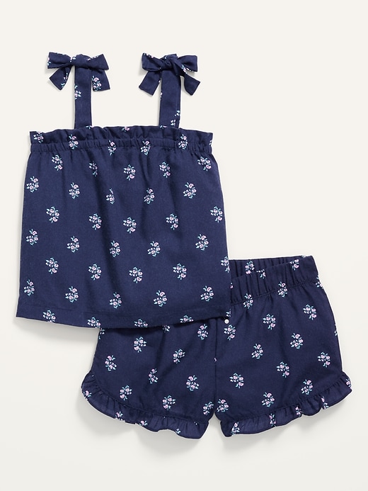 Printed Poplin Cropped Tie-Shoulder Pajama Shorts Set for Girls
