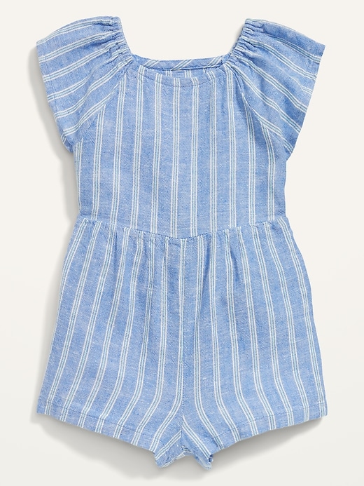 View large product image 1 of 1. Flutter-Sleeve Striped Linen-Blend Romper for Baby