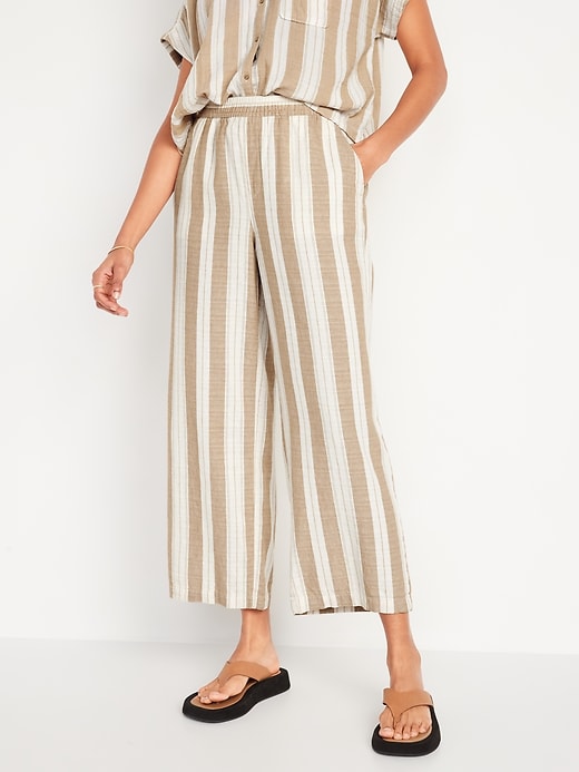 Image number 1 showing, High-Waisted Striped Linen-Blend Wide-Leg Pants for Women