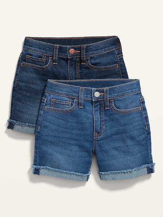 View large product image 1 of 1. High-Waisted Rolled-Cuff Midi Jean Shorts 2-Pack for Girls