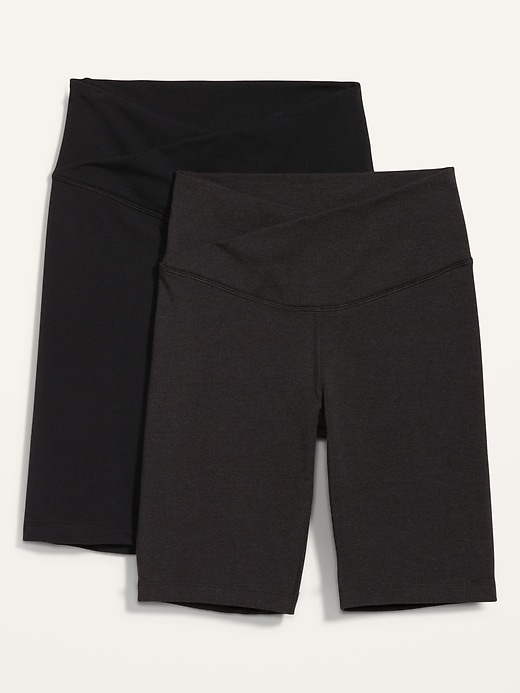Image number 1 showing, Extra High-Waisted PowerChill Crossover Biker Shorts 2-Pack -- 8-inch inseam
