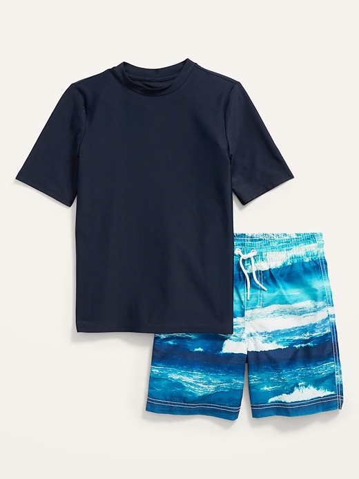 View large product image 1 of 2. Short-Sleeve Rashguard & Swim Trunks Set for Boys