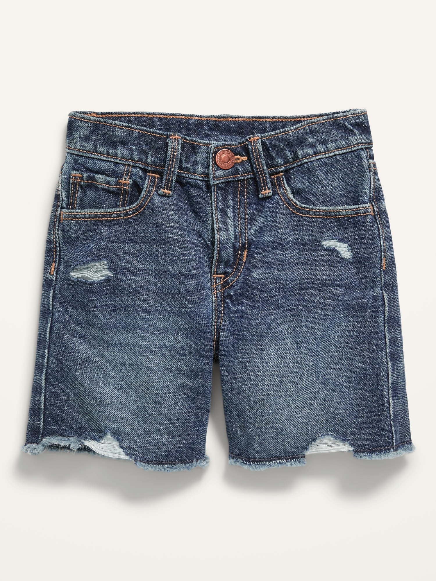 Old Navy Slouchy Straight Ripped Jean Cut-Off Midi Shorts for Toddler Girls blue. 1