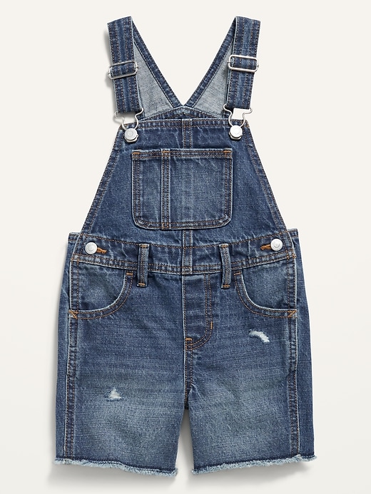 View large product image 1 of 2. Unisex Slouchy Straight Jean Cut-Off Shortalls for Toddler