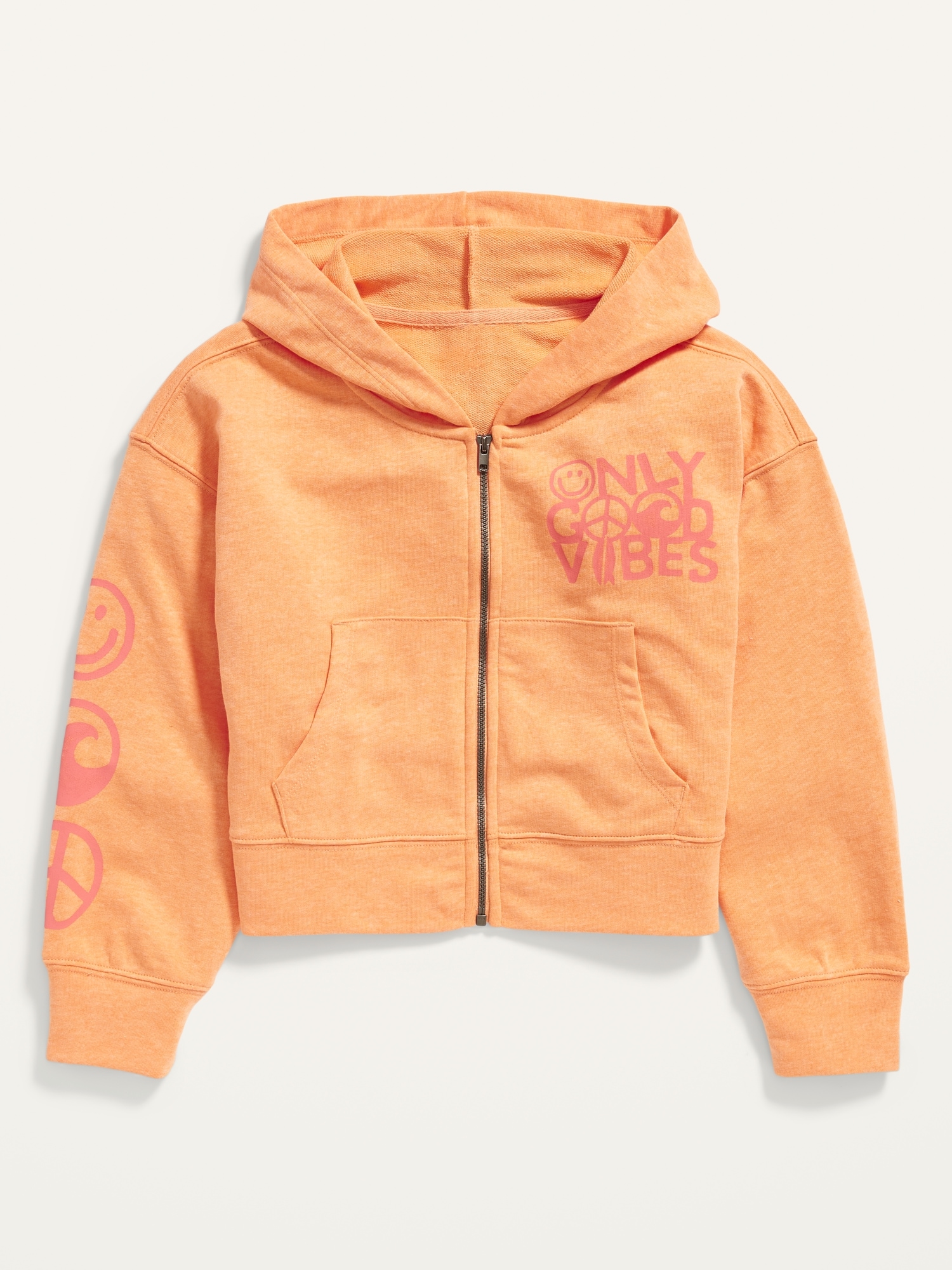 Old Navy Vintage Zip-Front French Terry Hoodie for Girls orange. 1