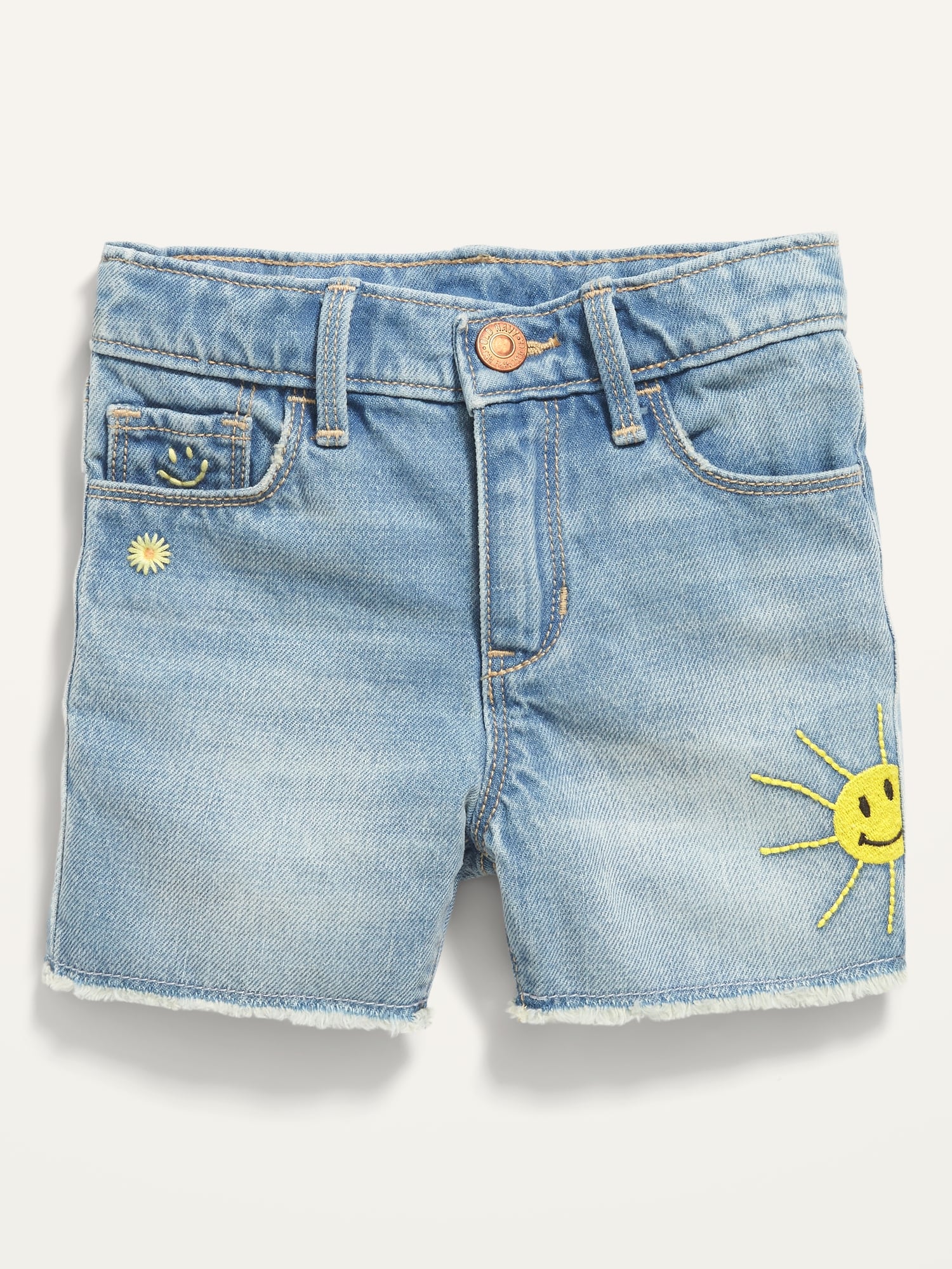 Old Navy Embroidered Graphic Jean Cut-Off Shorts for Toddler Girls blue. 1