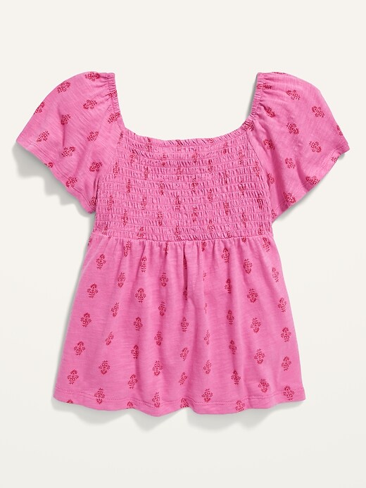 Old Navy Short-Sleeve Smocked Slub-Knit Swing Top for Girls. 1