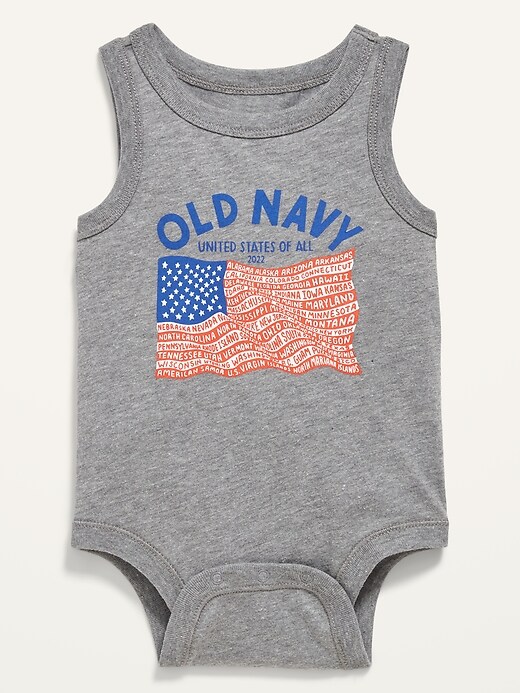 View large product image 1 of 3. Unisex Sleeveless 2022 "United States of All" Flag Graphic Bodysuit for Baby
