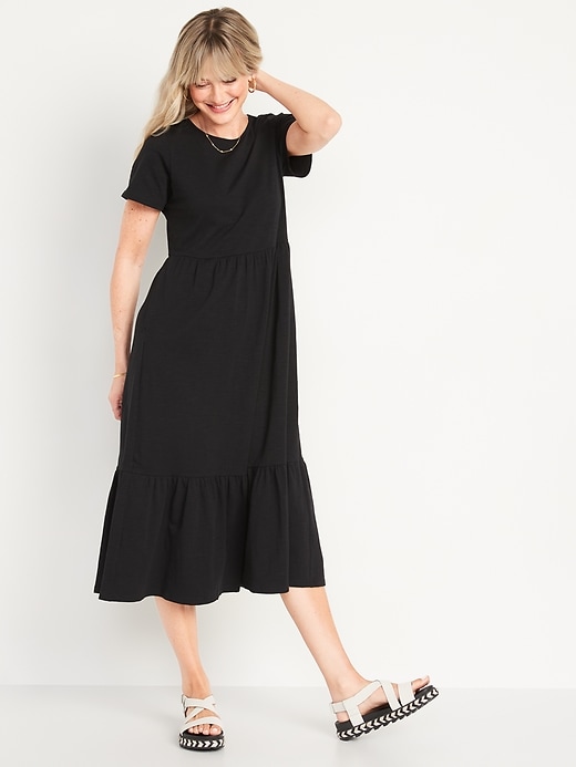 Old Navy ShortSleeve Tiered SlubKnit Midi Swing Dress for Women