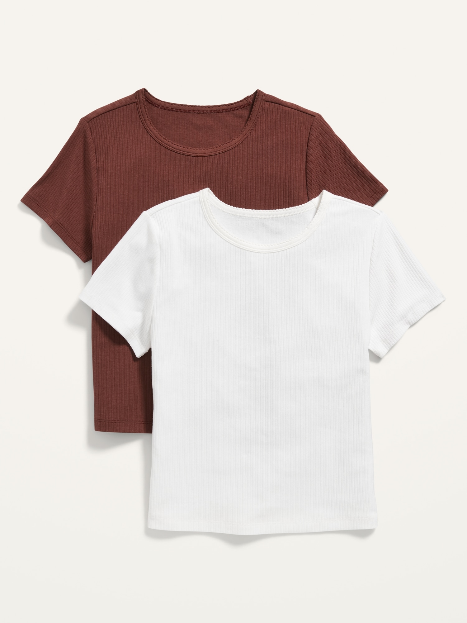 Old Navy Fitted Cropped Rib-Knit T-Shirt 2-Pack for Women brown. 1