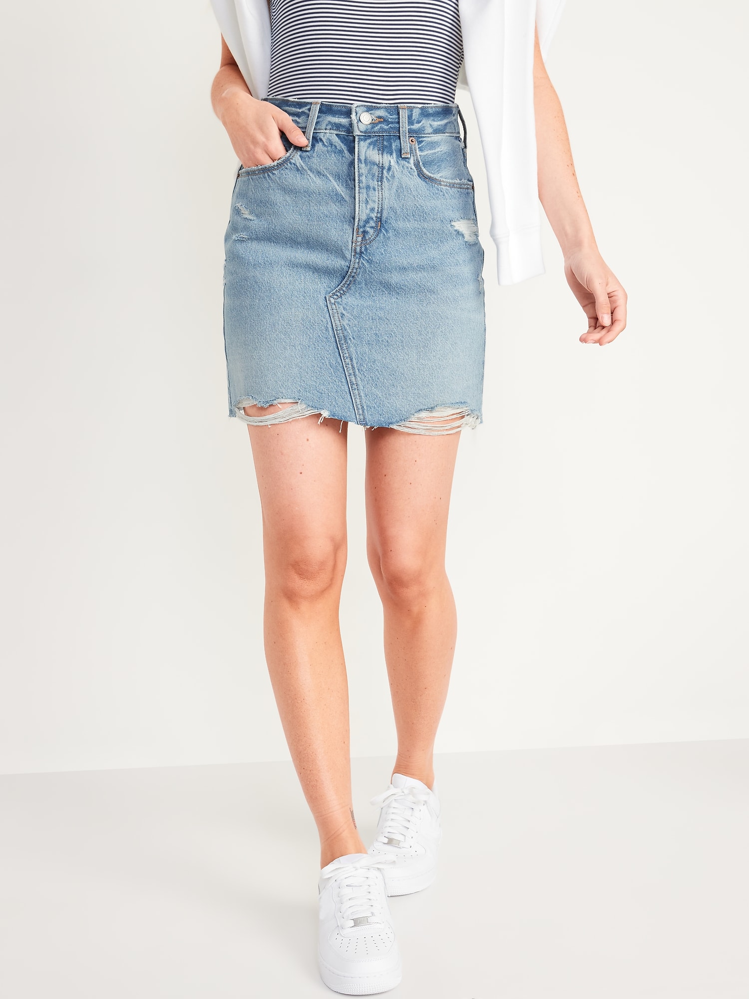 High-Waisted Button-Fly O.G. Straight Non-Stretch Cut-Off Jean Mini ...