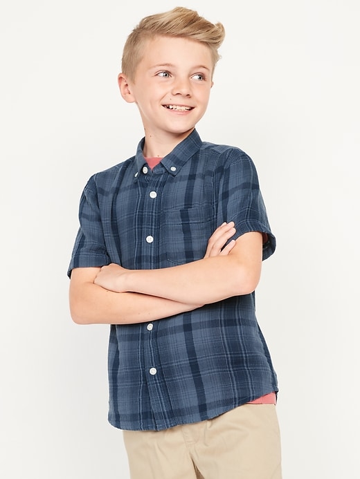 Old Navy Patterned Double-Weave Short-Sleeve Shirt for Boys. 1